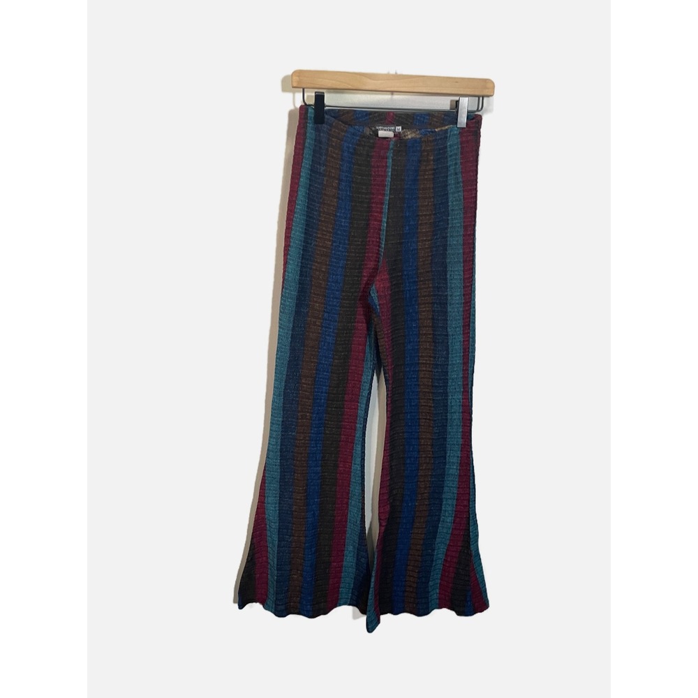 Earthbound Trading Co Flare Pants Womens M Multi Color Striped Boho Retro Ribbed